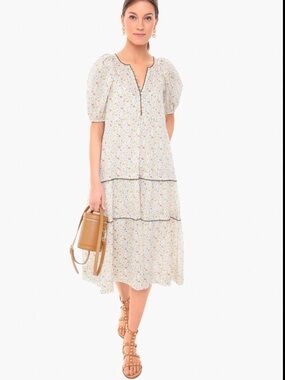 THE GREAT the whipstitched ravine floral tiered midi dress -ivory sz 2